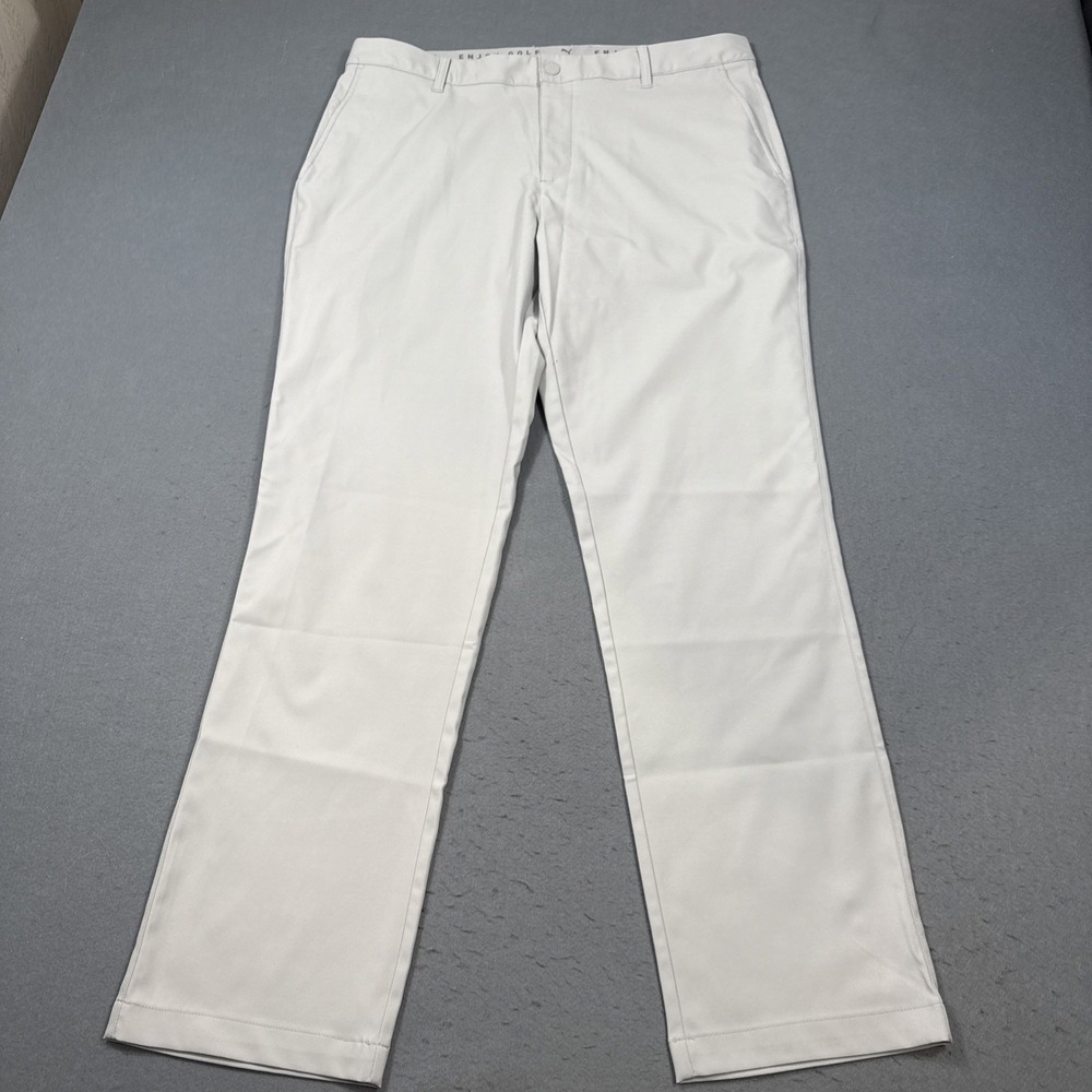 PANTS GOLF PUMA MENS 36X32 Stretch LIGHT GRAY  Performance Flat Front
